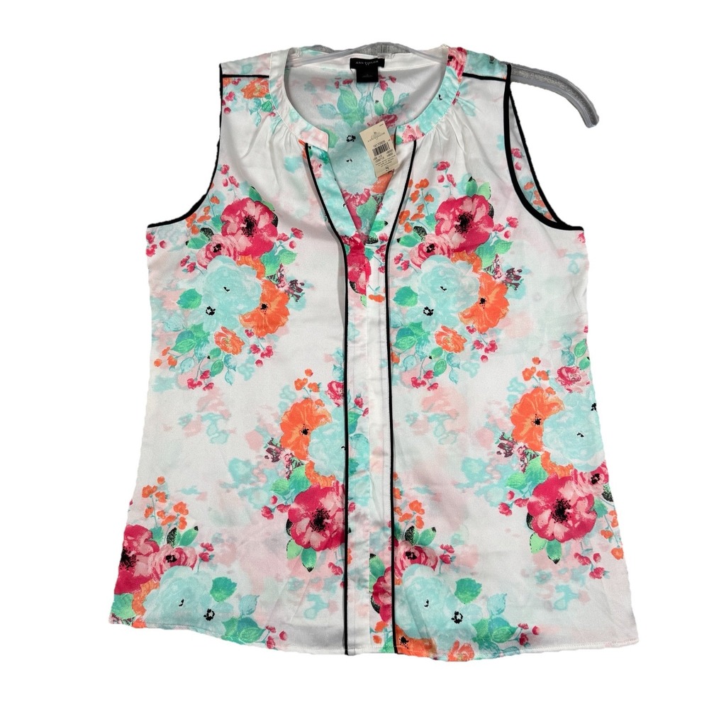 Ann Taylor Floral Print Blouse - White, Pink, Orange, Blue